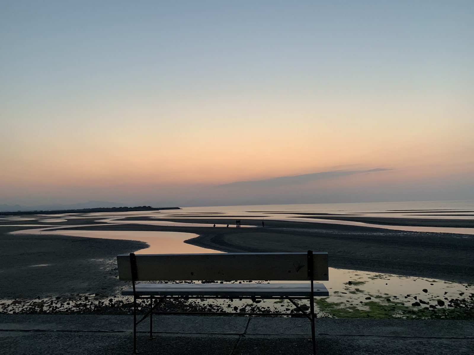 夕暮れの真玉海岸に広がる干潟