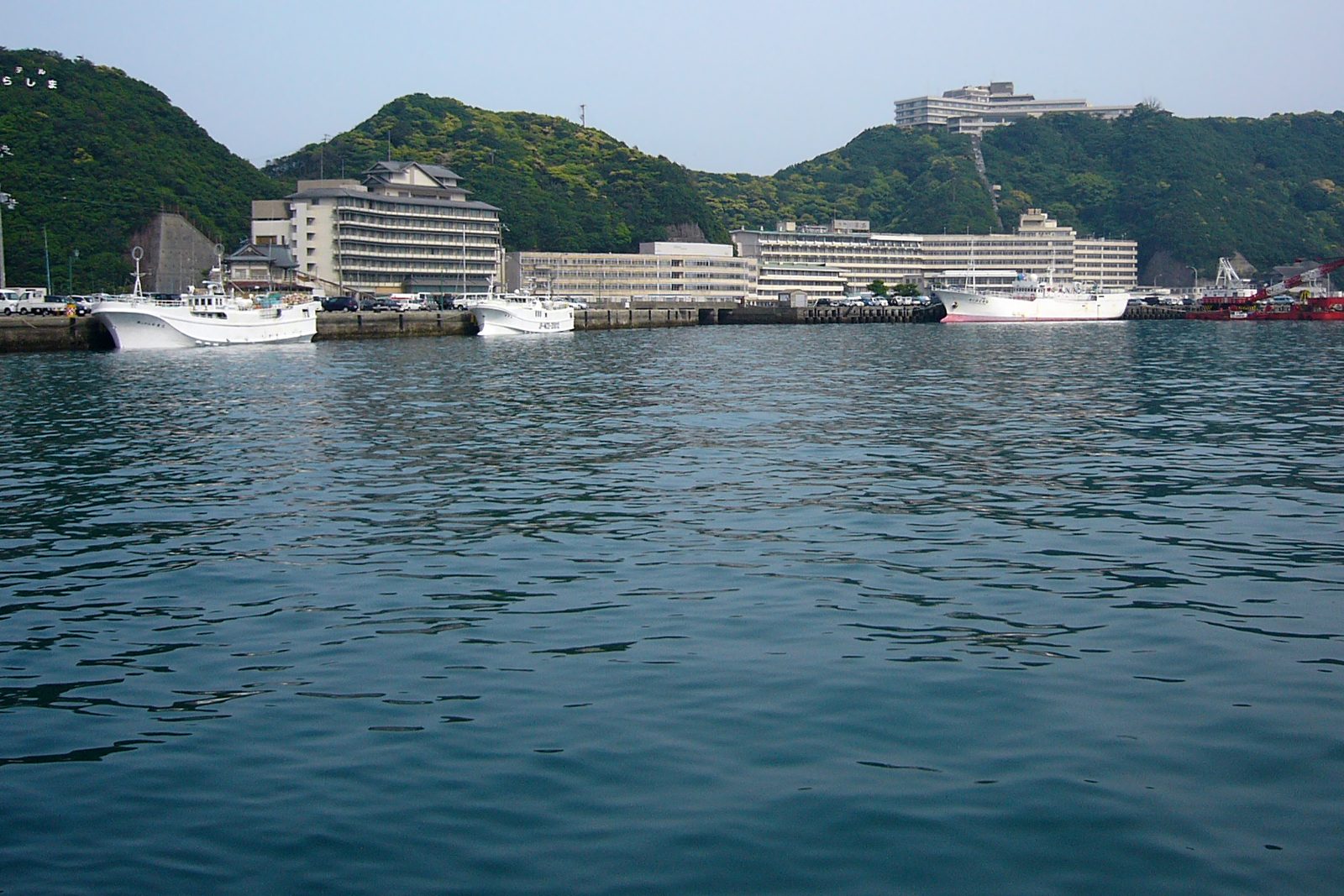 那智勝浦の勝浦漁港と対岸のホテル浦島